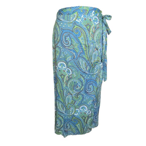 Vintage Doncaster Blue Paisley Sz 12 True Wrap Skirt 100% Cotton Lightweight Max - Picture 1 of 10